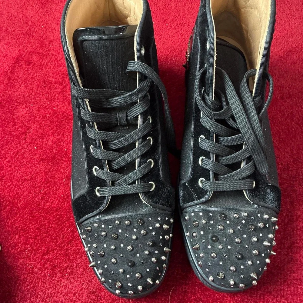 Christian Louboutin Lou Spikes 2 Black Velvet High Top Trainers 43.5 1210803